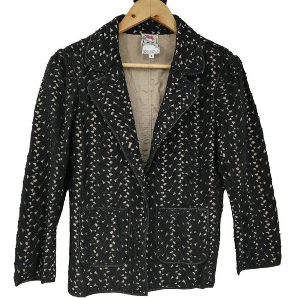 Yoana Baraschi Crochet Lace Structured Jacket Blazer Size 6 Lined 3/4 Sleeve - Picture 1 of 13